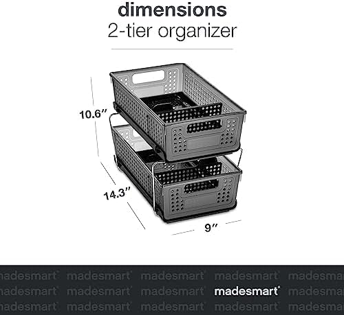 madesmart Premium 2 Tier Organizer, Undersink Storage with Pull Out Sliding Drawers, for Cleaning Supplies, Pantry, Sponges, Bottles, Adjustable Dividers & Pull Out Sliding Baskets, Smoke - Image 3