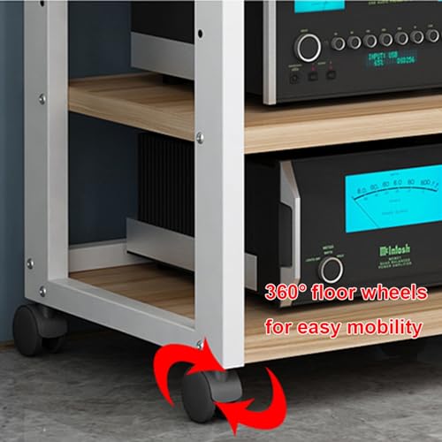 Stojak HiFi 5-poziomowy ruchomy stojak na nośniki AV, szafka na komponenty, stojak na odtwarzacz CD do salonu i stojak stereo, wieża audio z regulacją wysokości, drewniana półka do domu, biura, teatru