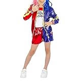 Itopfox Kids Halloween Costumes for Girls, Joker Costume Outfit Set with Jacket, Shorts, & T-Shirt - Superhero Cosplay Costumes for Kids, Easy to wear for Cool Kids Teenager Girls, Large
