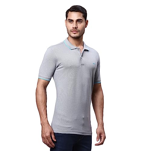 Image of Park Avenue Men's Cotton Polyester Blend Solid Pattern Slim Fit Rib Collar Polo Neck Half Sleeve Casual T-Shirt