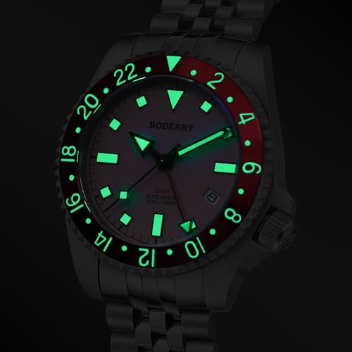 Image of BODERRY Men's Watch Titanium Automatic 200M Waterproof Diver Watch with GMT Automatic Movement and Titanium Bracelet-Admiral