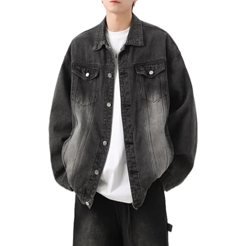 Men's Lapel Vintage Spring Fall Jeans Jacket Washed Classic Casual Loose Trucker Denim Jacket