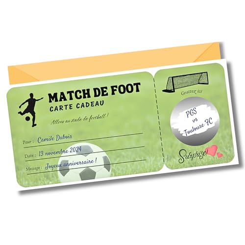 EQUIK PRODUCTS Carte cadeau football, match de foot | Bon cadeau à gratter personnalisable | Chèque-cadeau fan de football | Carte cadeau couple, Saint Valentin, Noël | Bon d’achat surpris (Football)