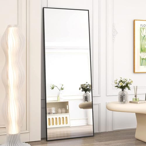Image of VENETIAN IMAGE Full-Length Dressing Mirror, Floor or Wall Mounted, Metal Frame for Modern Interiors (Black, 160 x 40 CM)