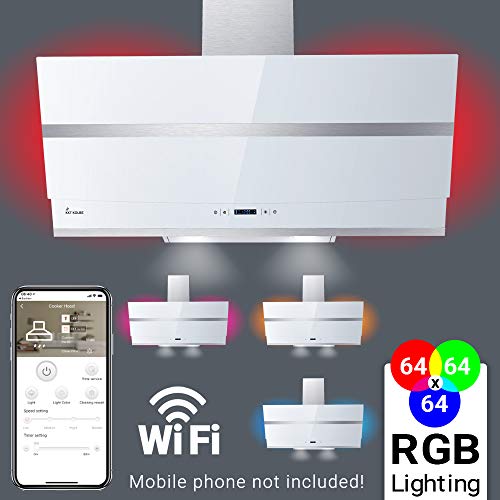 Afzuigkap 90 cm/Muur Afzuigkap met stahoogte/roestvrij staal/wit glas/WiFi/automatische uitschakeling/RGBW LED… - Image 3