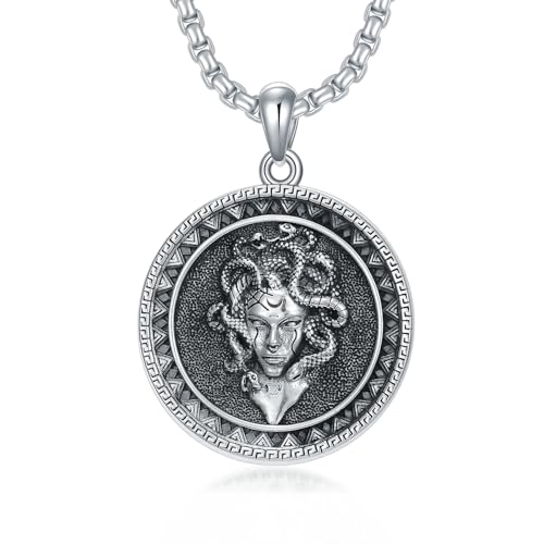 Shusukue Medusa Collier en argent sterling 925 avec pendentif méduse grecque chaîne serpent sorcellerie bijoux Grèce Méduse Bijoux Mythologie grecque Bijoux Cadeaux, Argent sterling