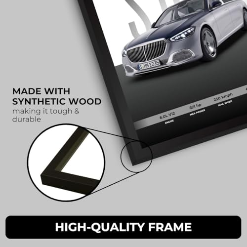 Image of Mercedes Maybach Poster | Framed Maybach S680 A4 Sized (31 x 23 cm) | Mercedes Car Poster for Wall, Gift for Boys, S Class Posters Frames | Car Posters for Wall, Bedroom, Hostel, Study Room,Desk (F 043)