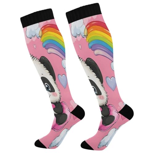 Nander Cute Cartoon Panda Compression Socks Women Men Knee High Stockings for Sports,Running,Travel 1Pair