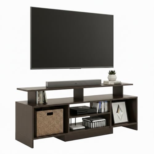Image of FURNEASER Kashvi Floor Standing TV Unit for Living Room | Modern Engineered Wood TV Cabinet with Open Storage Shelves | Entertainment Center for Upto 55 Inch TV