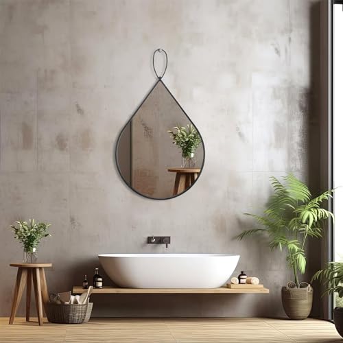 FEUFOAM Black Bathroom Mirror Teardrop Mirror with Metal Framed Oval Irregular Wall Mirrors Decorative Modern Accent Wall Decor for Living Room Entryway Hallway 50x40cm - Image 3