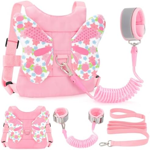 (Butterly Pink) - Anti Lost Wrist Link + Toddlers Leash 2 Packs C...