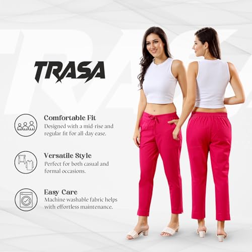 Image of TRASA Ultra Soft Cotton Regular and Plus 8 Colour Cotton Pants for Womens and Girls - Available Sizes : M,L,XL,2XL,3XL,4XL,5XL