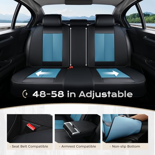 Image of Coverado Seat Covers Full Set, 5 Seats Seat Covers for Cars, Waterproof Nappa Leather Car Seat Covers with Head Pillow, Seat Protectors Car Seat Cushion Universal Fit for Most Cars (Black&Blue)