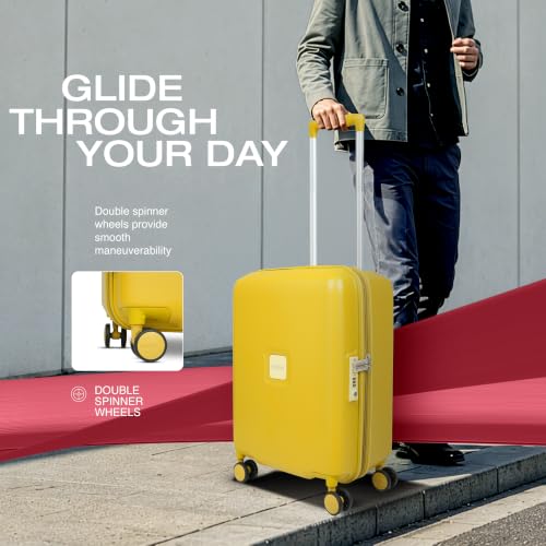 Image of American Tourister Zenrix | Cabin Trolley Bag (55 cm) | 360 8 Wheel Travel Luggage | Hard Case Polycarbonate Suitcase | Recessed TSA Lock | Yellow & Pale Yellow