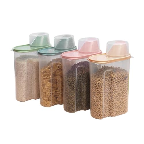 CROWNSHOP 4 Pieces 2.2L Cereal Container Storage Set Kitchen Airtight Container Storage Box with Pour Spout and Measuring Cup Dry Food Dispenser Containers (2.2L)