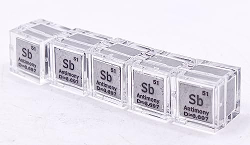 Image of 0.39 inch 10mm Antimony Metal Cube Sb up to 99.9% Pure Periodic Table Element Engraved Density Collection Science Education Display Block Cube + Acrylic Case Box - 1PC