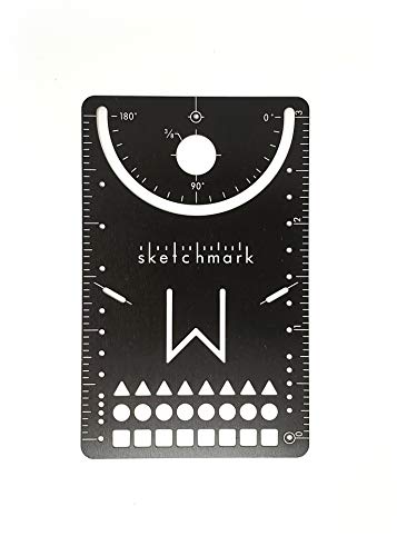 Sketchmark Original Stainless Steel Bookmark Stencil - Credit Card Tool with 11+ Features, Ruler, Compass, Protractor, Journaling, and More