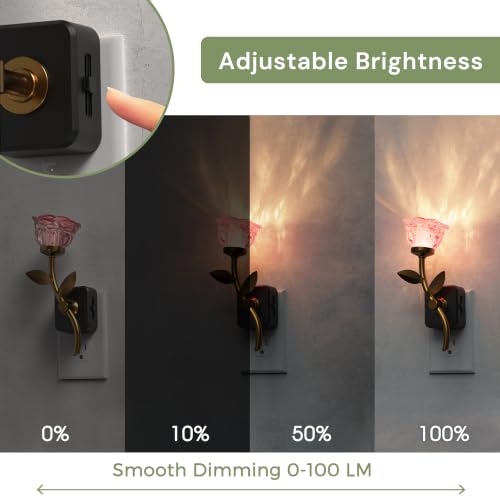 Image of L LOHAS LED 2 Pack Night Lights Plug into Wall, 3000K Soft White | Pink Rose Floral Nightlight with Dusk to Dawn Sensor, 0-100lm Adjustable Brightness, for Hallway Bedroom Stairway