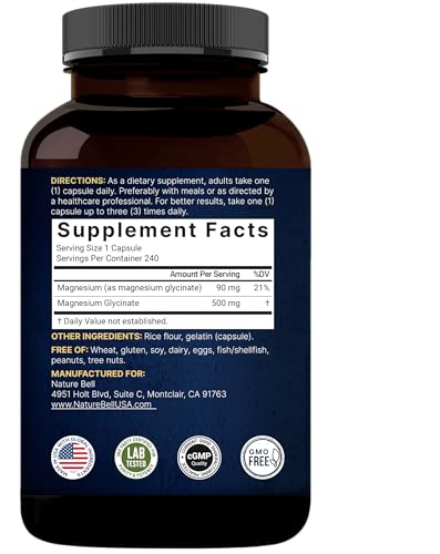pure magnesium glycinate 500mg with fat soluble vitamin c 240 veggie capsules  supplement for sleep heart amp muscle support  100 chelated amp purified  3rd party tested vegan friendly non-gmo