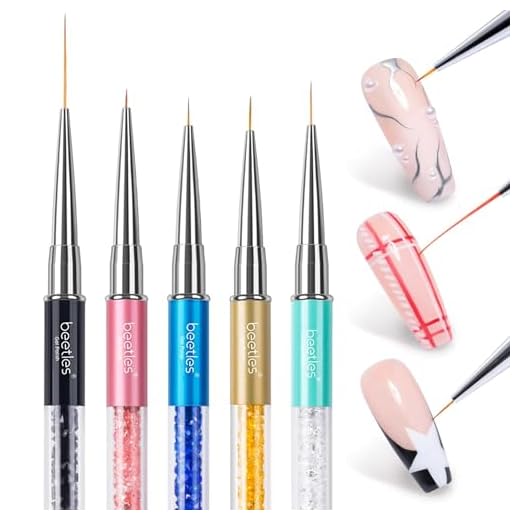 Beetles Nail Art Liner Brushes, Nail Gel Polish Painting Nail Art Design Brush Pen Set Diamond application Rhinestone Handle, Nail Dotting Painting Drawing Pen Size 5/7/9/11/20mm, 5Pcs