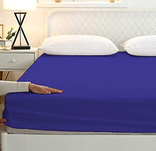 Image of Sweet Dream's 750 Collection Egyptian Cotton Fitted Bedsheet 4 to 12 Inch Matress 15 inch Drop Queen Size Bed (60x72) Inches (5 by 6) Feet + 2 Pillow Covers (18x28), Royal Blue