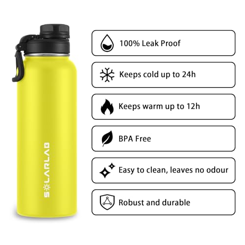 SOLARLAB Insulated Water Bottle 1.2 L Stainless Steel, Thermos Water Bottle, BPA Free, Perfect for Hot Drinks Cold, Outdoors - Image 2