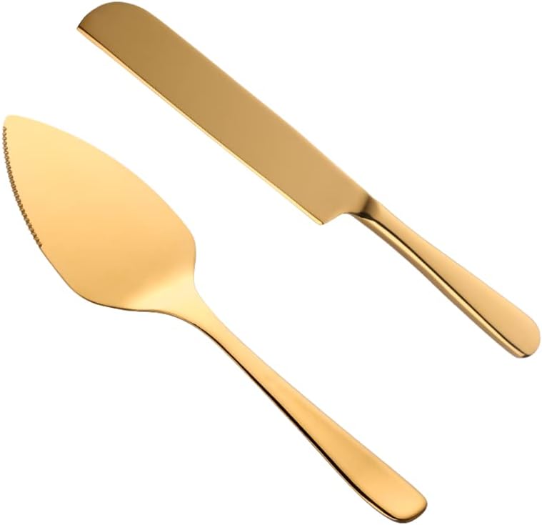 Wedding Cake Knife Server Set, 304 Stainless Steel Spatula Baking Tool Cake Shovel Butter Knives For Pie/Pizza/Cheese (Gold)