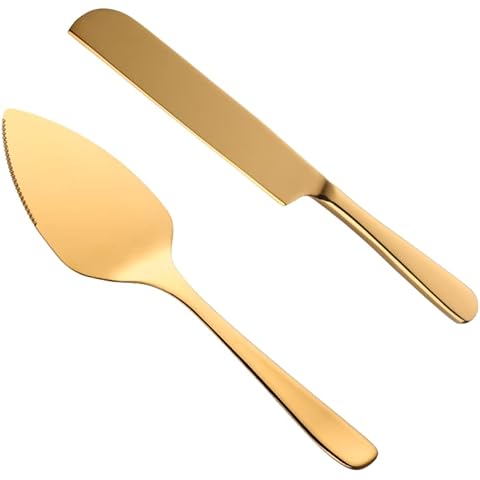 BISDA Wedding Cake Knife Server Set, 304 Stainless Steel Spatula Baking Tool Cake Shovel Butter Knives For Pie/Pizza/Cheese (Gold) Cover