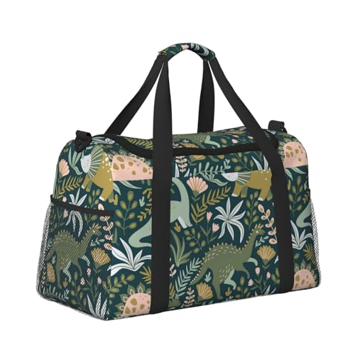 Cute dinosaur print Large Canvas Travel Duffel Bag Weekender Bags for Women Overnight Bag Carry On Tote Bag3