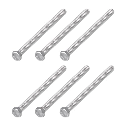 METALLIXITY Hex Head Bolts (3/8-16 x 5) 6Pcs, 304 Stainless Steel 18-8, Fully Threaded, External Hex Drive, Plain Finish, Hex Head Screw Bolt, Silver