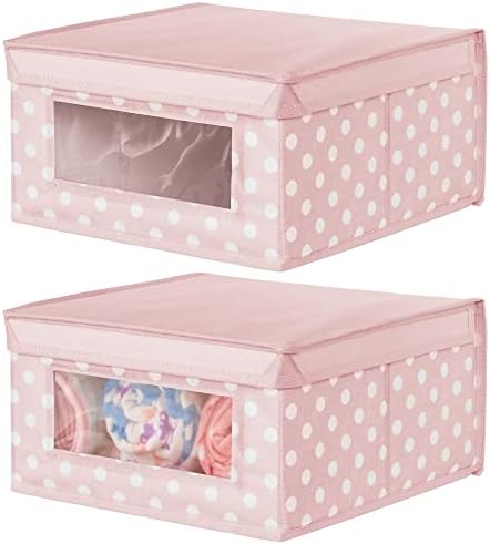 mDesign Set of 2 Fabric Storage Boxes  Storage Cubes with Lid and Viewing Window  Ideal Nursery Storage Container for Baby Clothes and Toys  Pink/White Dots