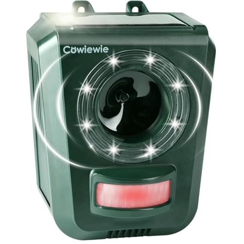 Cowiewie Répulsif pour chat étanche à ultrasons avec alimentation solaire 5 modes Répulsif contre les martres et les chats pour jardin, contre les chats, les chiens, les martres, les hérons, les