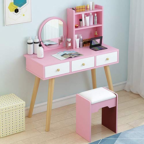 Tocador de madera con cajón de almacenamiento y espejo para dormitorio de niñas de 100 cm 3