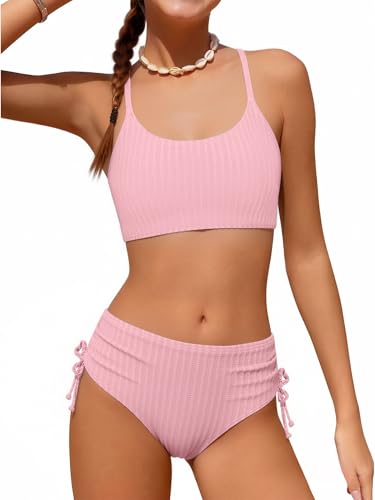 Image of Weixinbuy Girls Swimsuits Summer Bathing Suit for Teens Girls 2 Piece Bikini Set Solid Beach Swimsuit Swimwear for Girls
