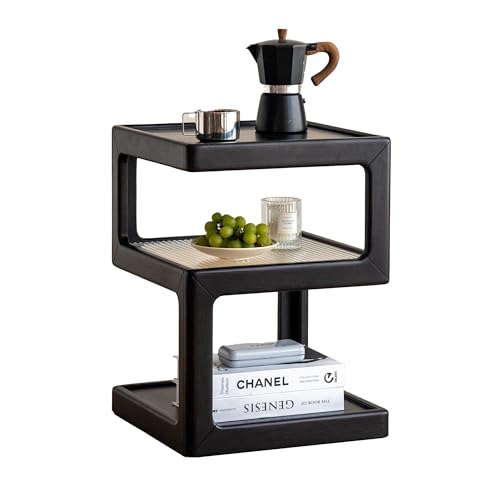YESWOOD Table d'Appoint en Chêne Massif, Forme de Cube, Noir