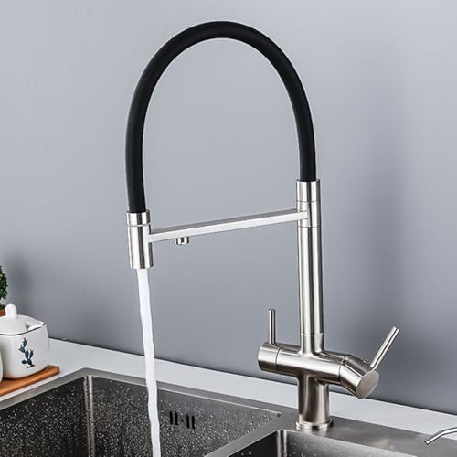 Robinet 3 en 1 extractible avec bec rotatif en laiton pour évier