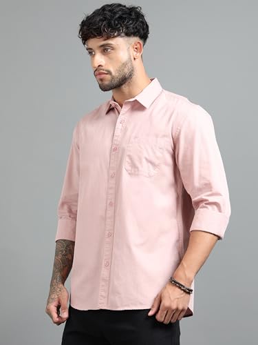 Image of Men Slim Fit Solid Spread Collar Casual Shirt
