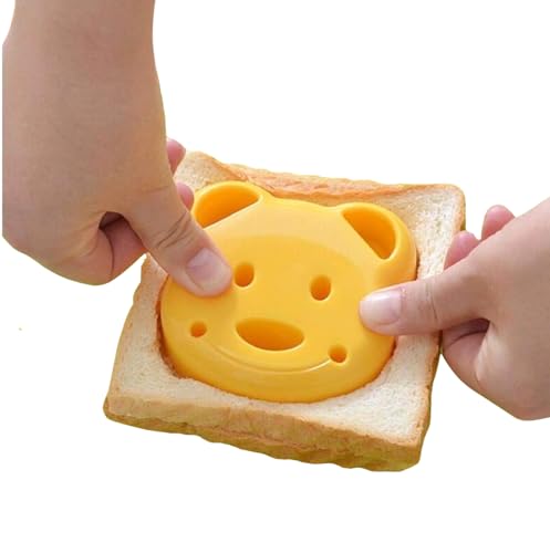 CHEFZOCO Cortador de sándwich, Molde de sándwich de oso, Cortapastas en forma de cara de oso, Troquelador sándwich de oso, molde cortador de galletas antiadherente, Plástico, Diseño Oso, 10cm x 10cm