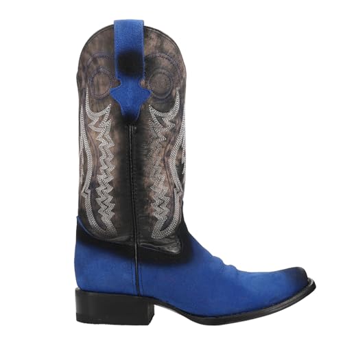 Mens Roughrider Embroidered Narrow Square Toe Casual Boots - Blue