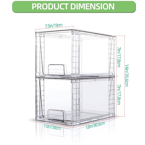 XWYWX 4 Cajones Apilables Medianos, Organizadores Acrílicos Transparentes con Asas, Fácil Montaje para Baño, Cocina Bajo Fregadero, Gabinete, Armario, Maquillaje y Despensa - imagen 3