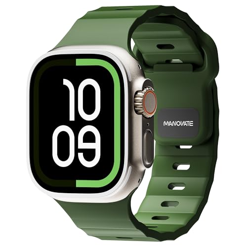 MANOVATE FlexFit Watch Band for Apple Watch Ultra & Series Compatible with 42/44/45/46/49mm| High Performance FKM Fluoroelastomer | Ventilated Sport Design | Waterproof | Durable Strap (Olive Green)
