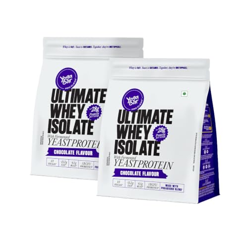 Image of Yogabar Ultimate Whey Protein Powder - Chocolate|Whey Isolate + Yeast Protein|28g Complete Protein|Gut Friendly, High Absorption, Added Probiotics|Pack of 2 (1kg)