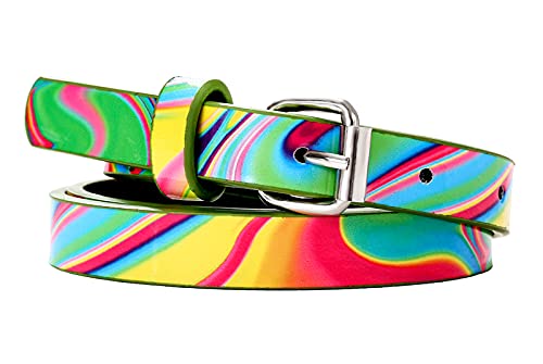 Ovogbee Belt For Girl 3 Pack Fashion Pu Leather Kid Graffiti Girl Belt Black Pink Green Medium #TOP2