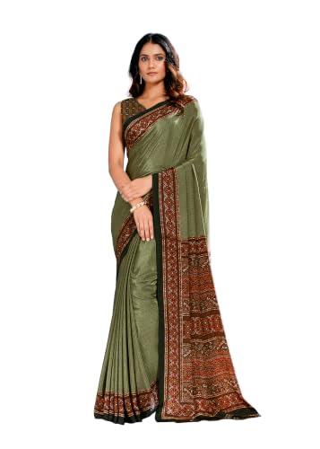 Image of Jaanvi fashion Women's Crepe Silk Saree with Unstitched Blouse Piece | Soft Lightweight Traditional Ethnic Wear Saree for Party, Wedding, Festival