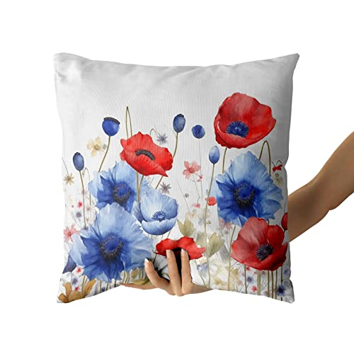 Giwawa 4Th Of July Pillow Covers 18 X 18 Set Of 2, America Patriotic Red Blue Poppy Flower Decorative Pillowcase, Sofa Cushion Case Couch Porch Patio Bed Independence Day Home Decor #TOP3