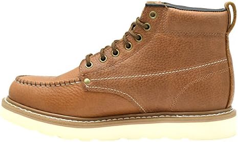King Rocks Men's Moc Toe Construction Work Boots, Lightweight Wedge Sole, Water Repellent Leather for Protection 9.5 D(M) Brown