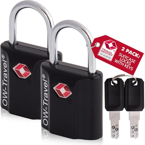 OW Travel Candado con Llave TSA. Cerraduras para maletas. Candado para Taquilla. Candados para mochilas y maletas. Candado Taquilla Gimnasio. TSA candado seguridad equipaje con Llaves Negro 2