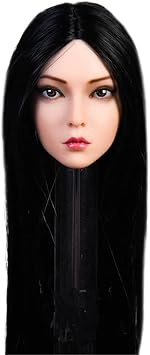 1/6 Scale Female Head Sculpt, Asian Girl Black Straight Hair Head Carving for 12inch Seamless Action Figure Body Doll Collection E