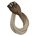 Full Shine Human Hair Extensions Clip ins Ombre 14 Inch Golden Brown To Golden Blonde Clip in Short Hair Extensions for Women 7 Pcs 120 G