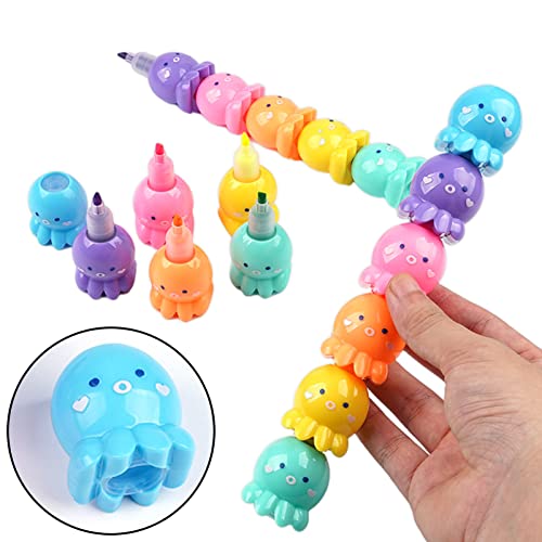 Resaltadores, 5 Colores Highlighter Pen en Forma de Pulpo, Resaltador Pastel con Cabezas Gruesas para Escritura Fluida, Punta Biselada, para el Aula y la Oficina, Regalo Infantil
